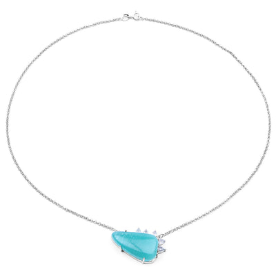 13.41 Carat Genuine Amazonite & White Topaz Pendant in Sterling Silver