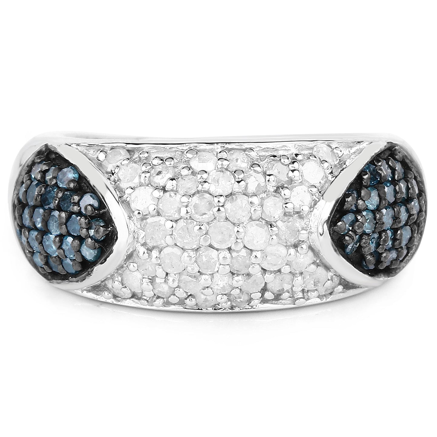 0.94 Carat Genuine Blue and White Diamond Sterling Silver Ring