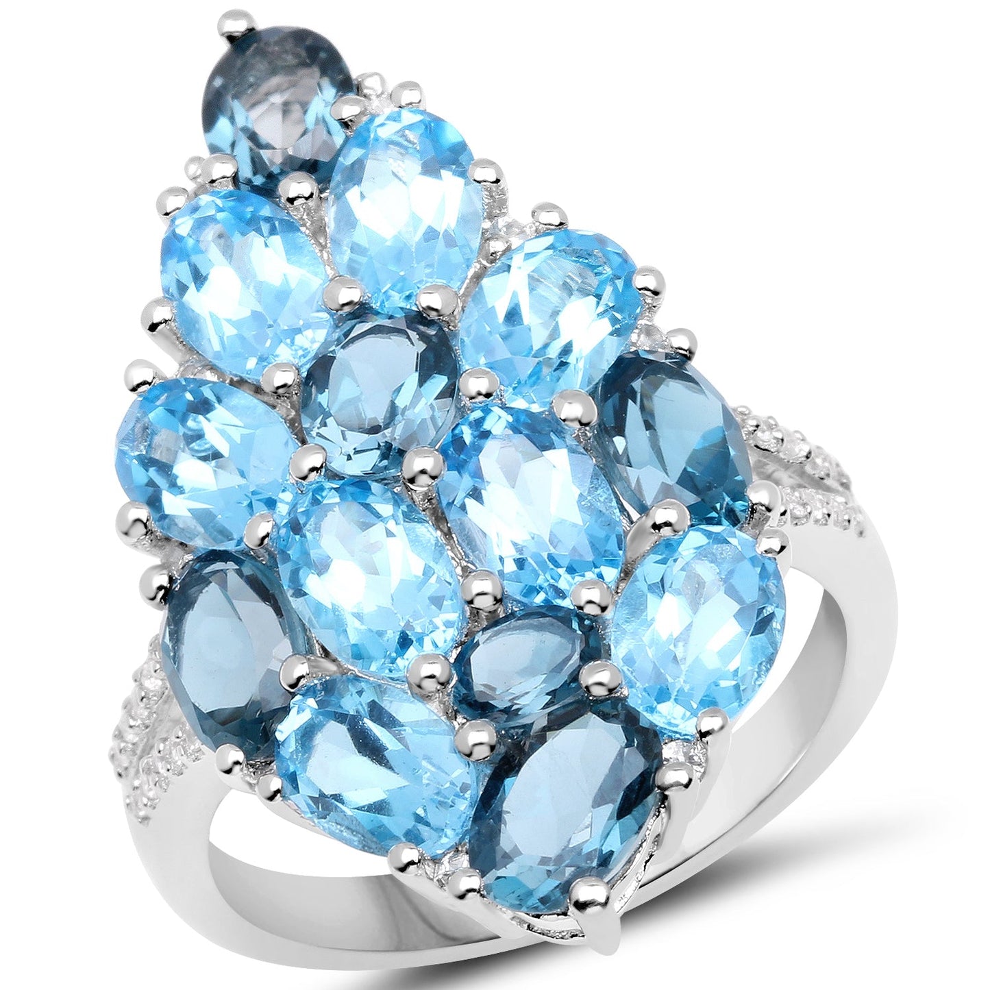 Anillo de plata esterlina con topacio azul suizo genuino de 6.69 quilates y zirconia blanca