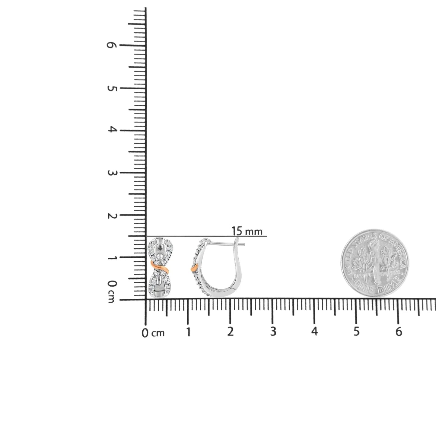 Pendientes de aro infinitos de diamantes en oro blanco y rosa de 10 quilates