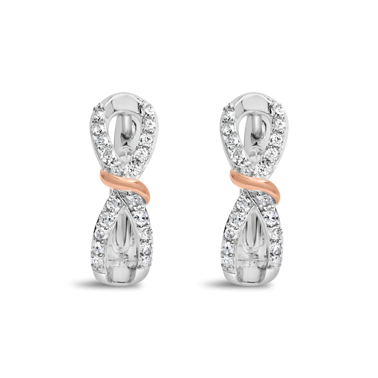 Pendientes de aro infinitos de diamantes en oro blanco y rosa de 10 quilates