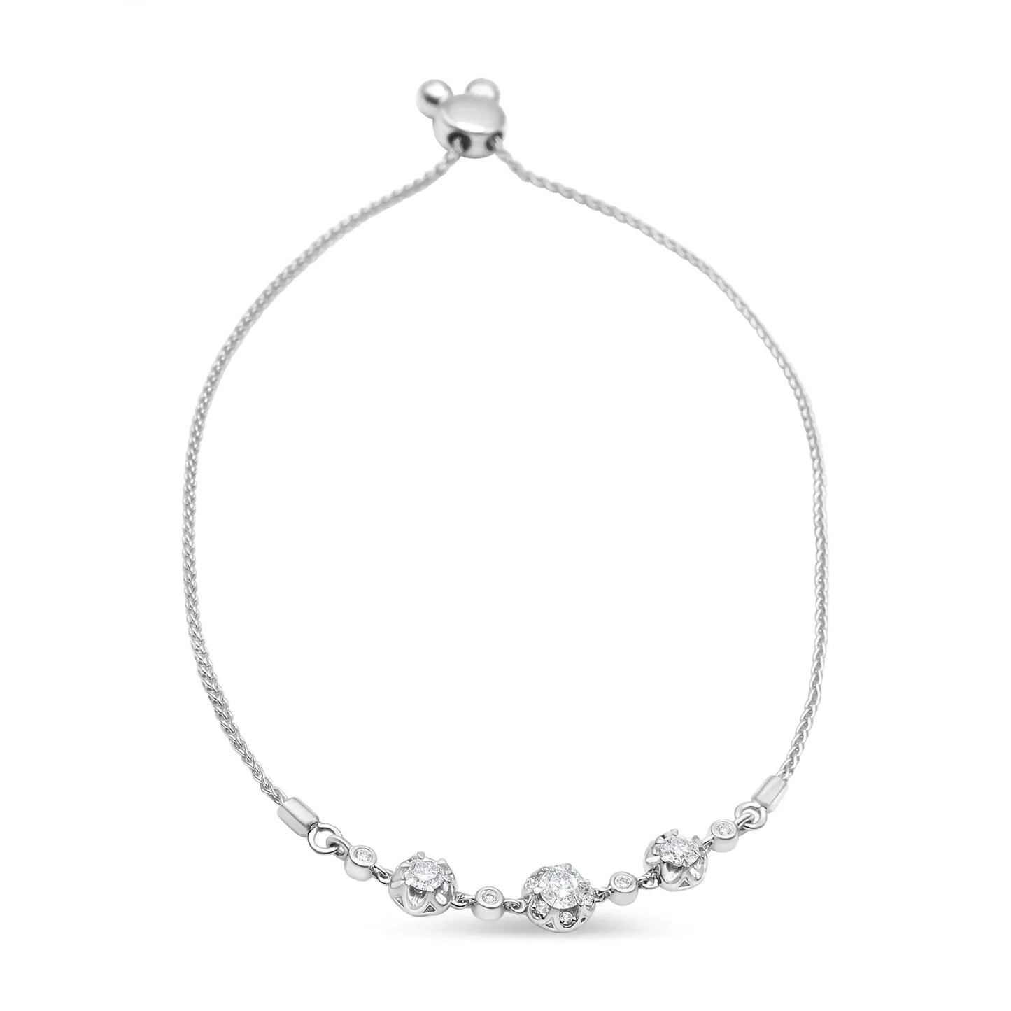 Bracelet Bolo en Diamant en Or Blanc 10K - Ajustable de 4" à 10"