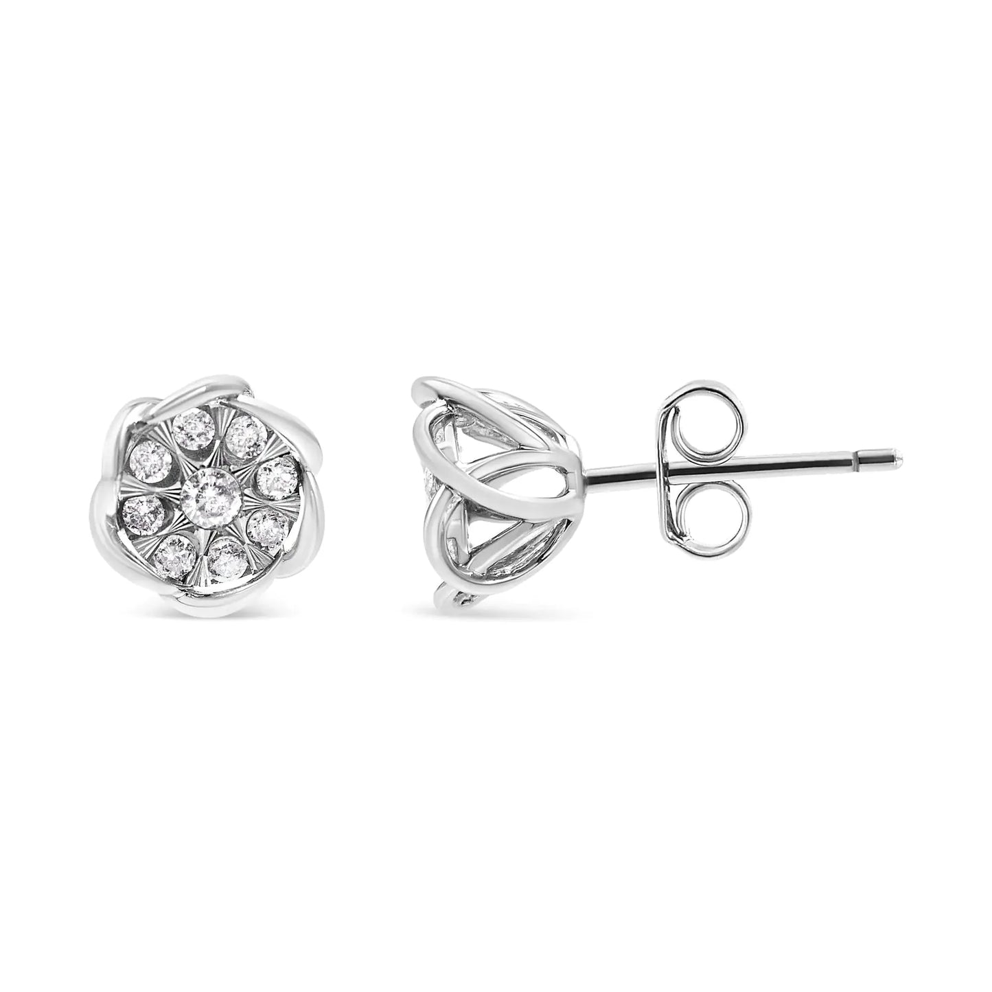 Pendientes de diamantes en forma de flor de oro blanco de 10 quilates
