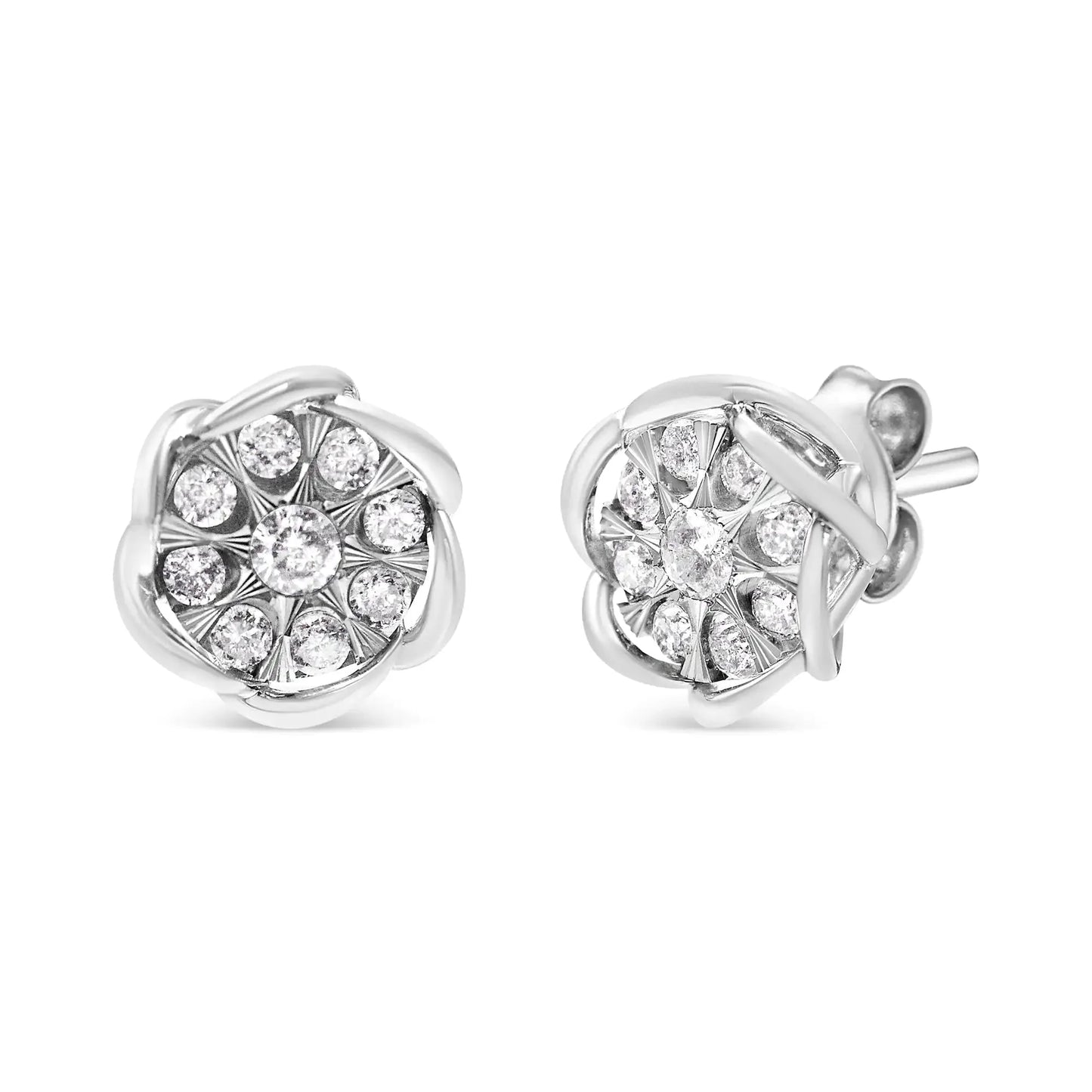 Pendientes de diamantes en forma de flor de oro blanco de 10 quilates
