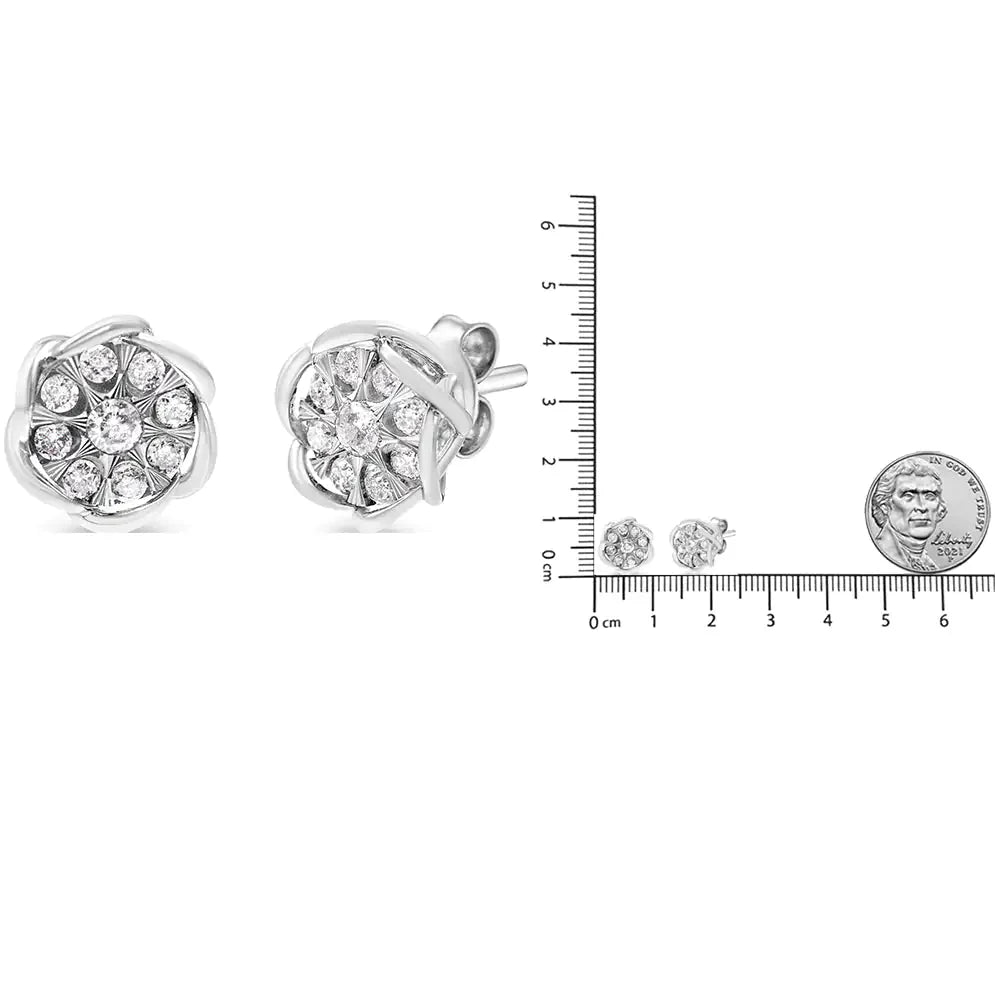 Pendientes de diamantes en forma de flor de oro blanco de 10 quilates