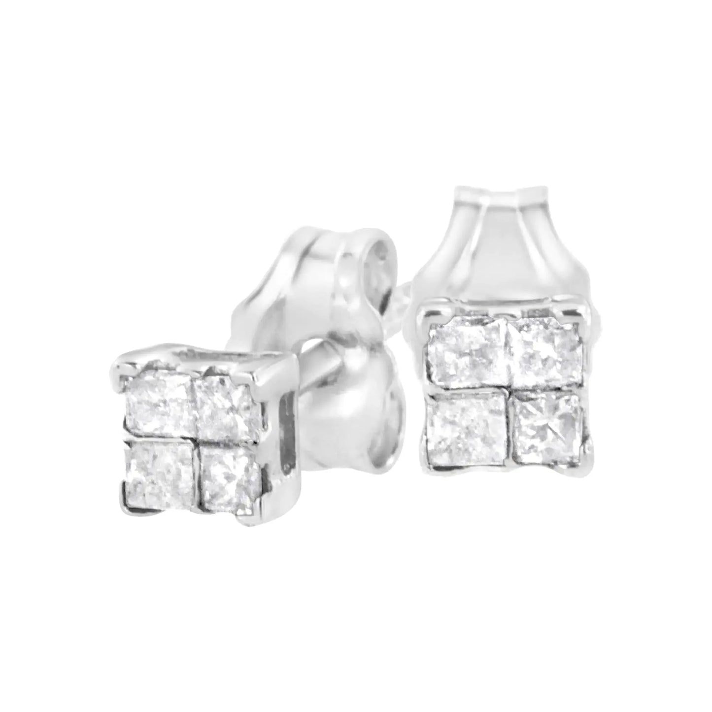 10K White Gold 1/2 Cttw Princess-Cut Diamond Stud Earrings