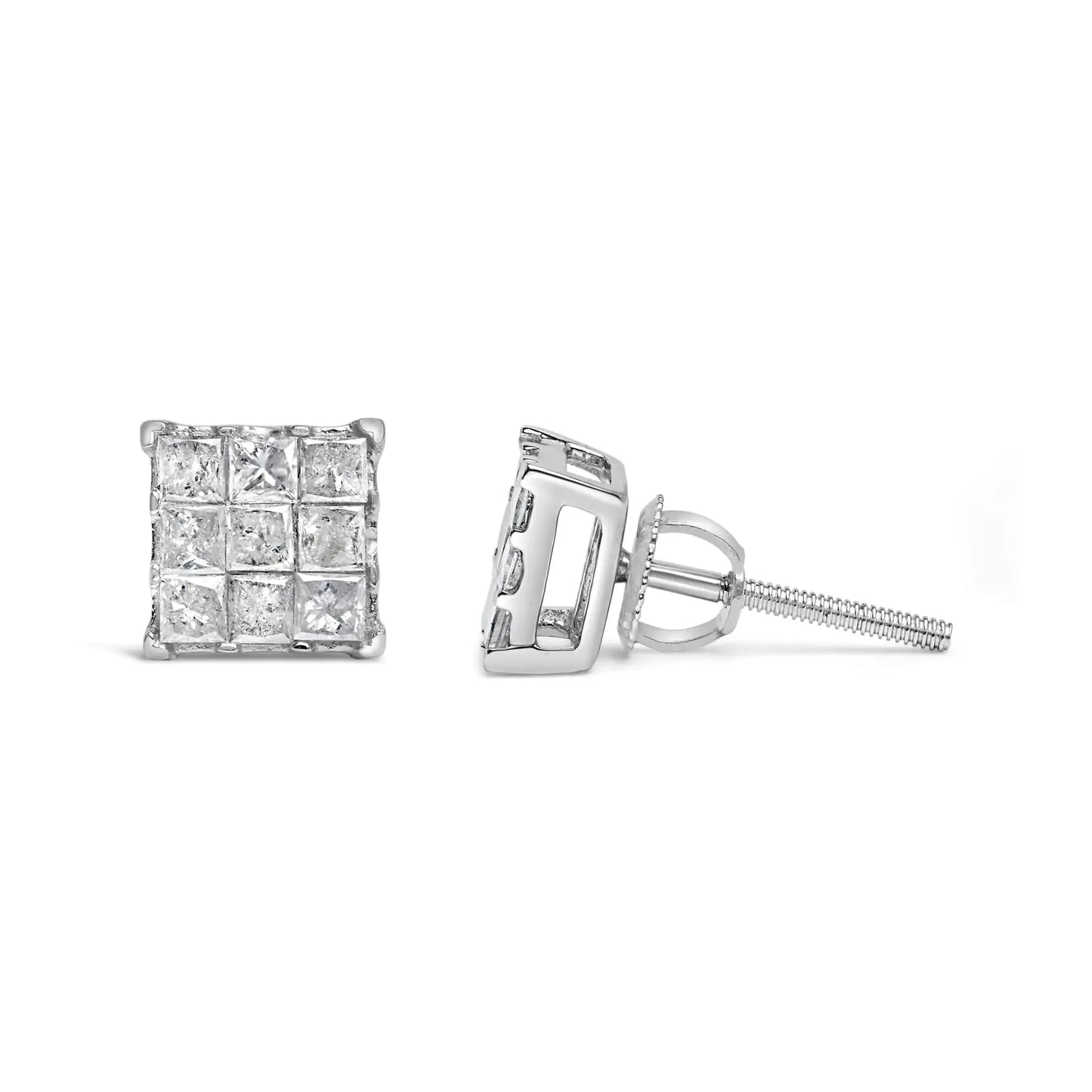 10K White Gold 1/2 Cttw Princess-Cut Diamond Stud Earrings
