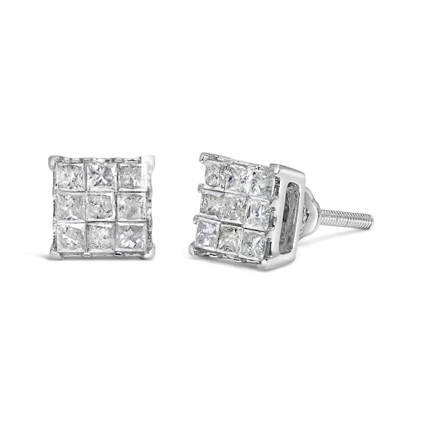 10K White Gold 1/2 Cttw Princess-Cut Diamond Stud Earrings