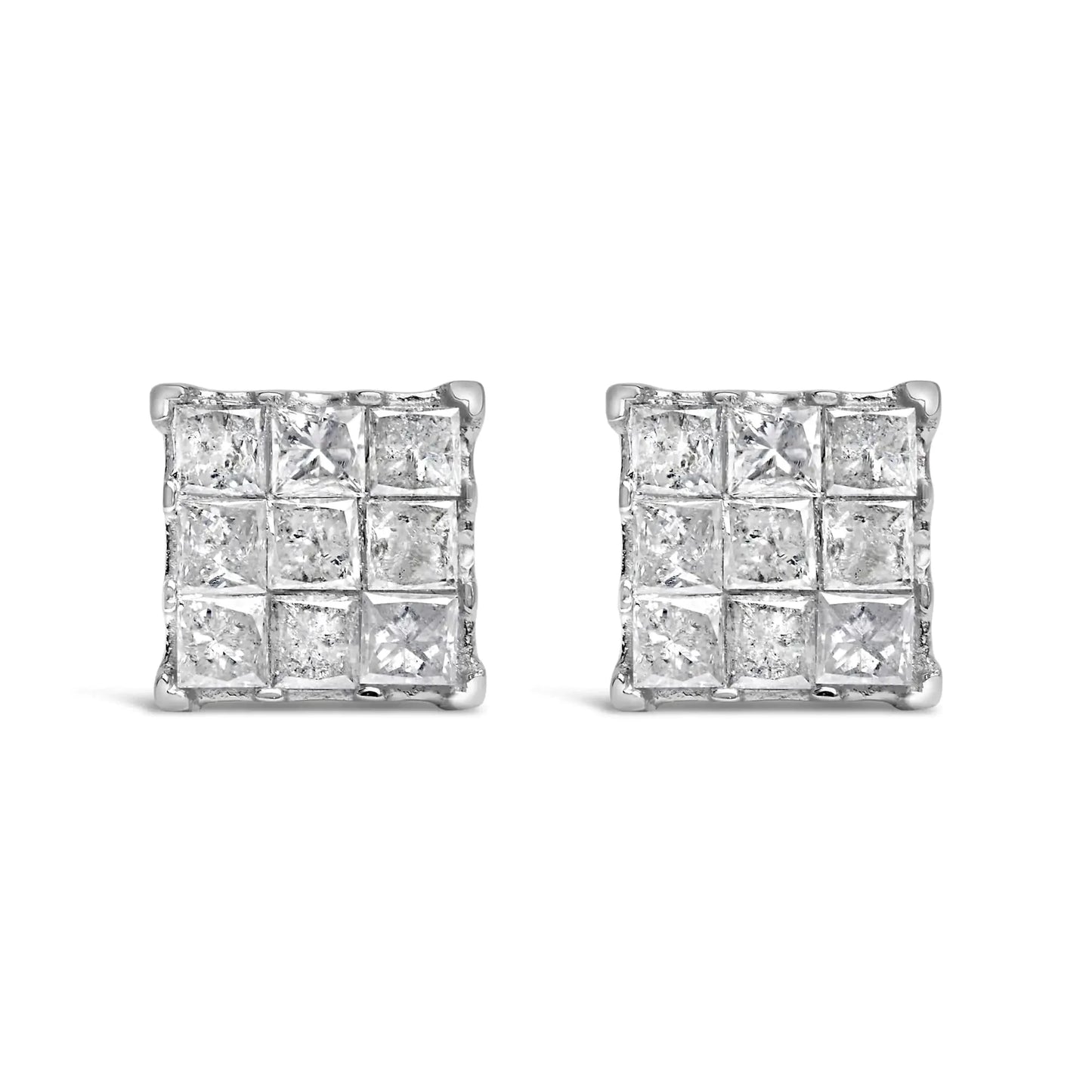 10K White Gold 1/2 Cttw Princess-Cut Diamond Stud Earrings