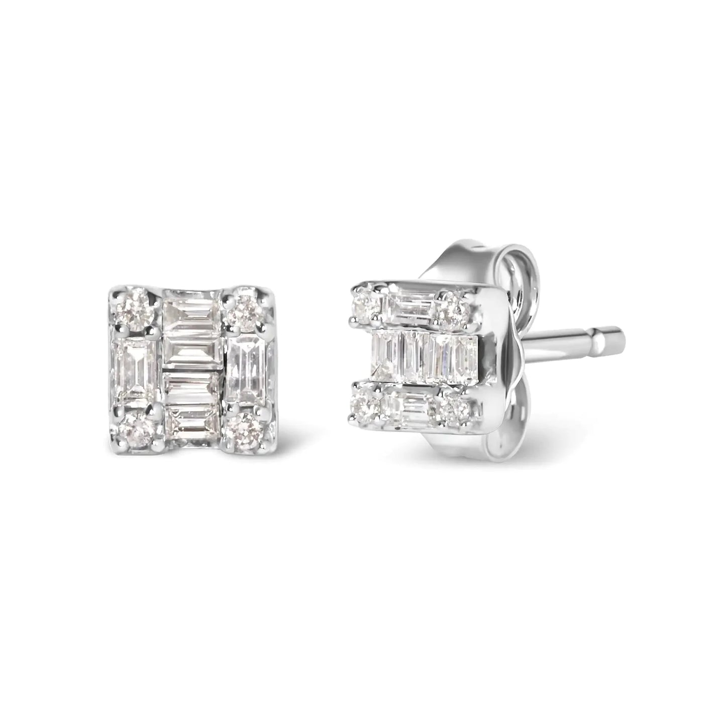 Boucles d'oreilles carrées en diamant mosaïque en or blanc 10K