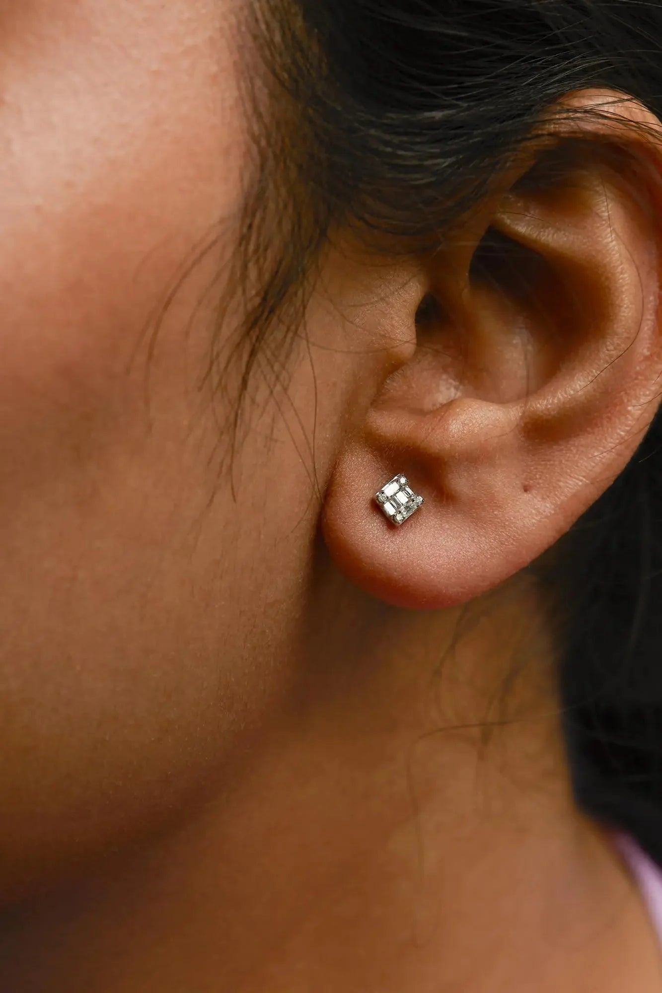 Boucles d'oreilles carrées en diamant mosaïque en or blanc 10K