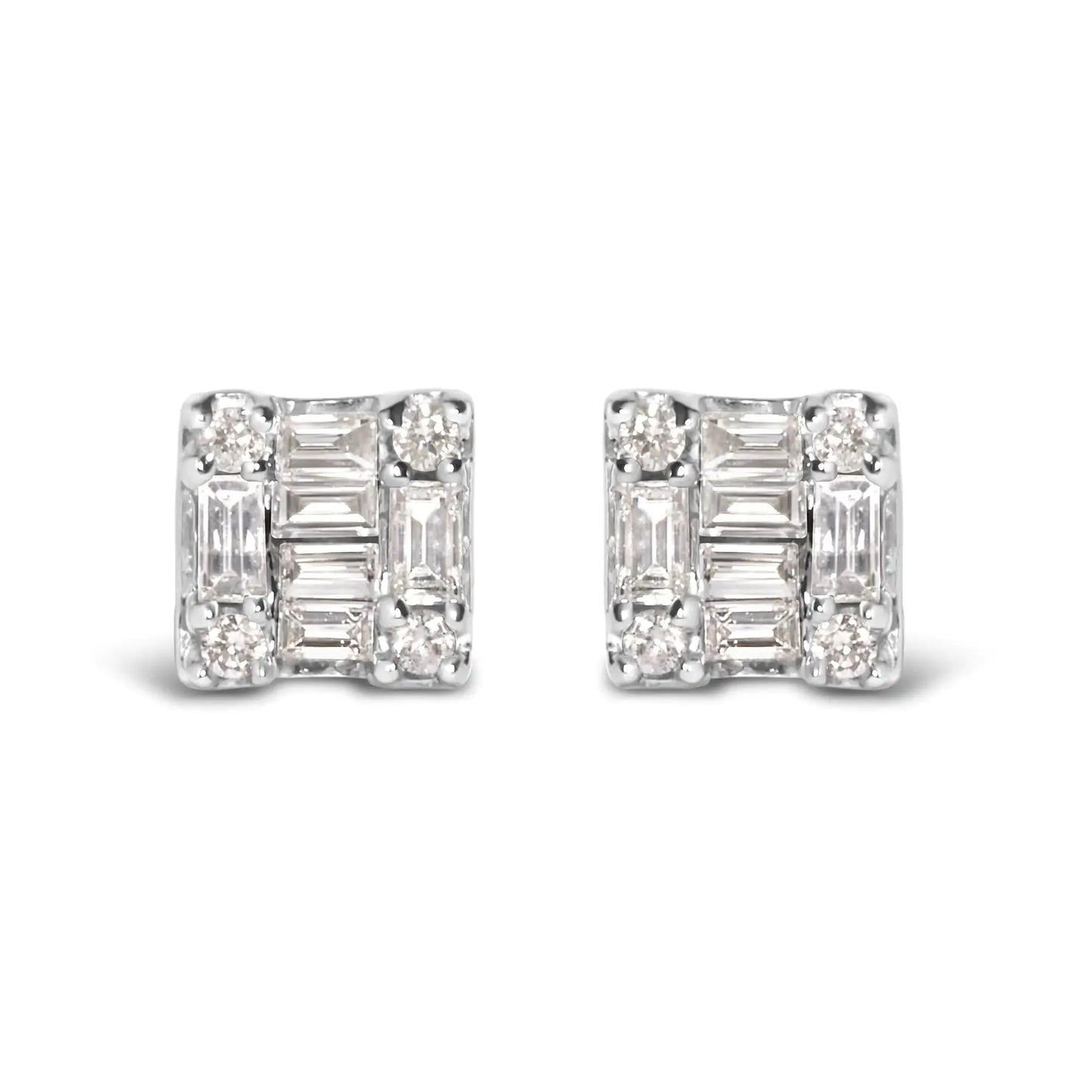 Boucles d'oreilles carrées en diamant mosaïque en or blanc 10K