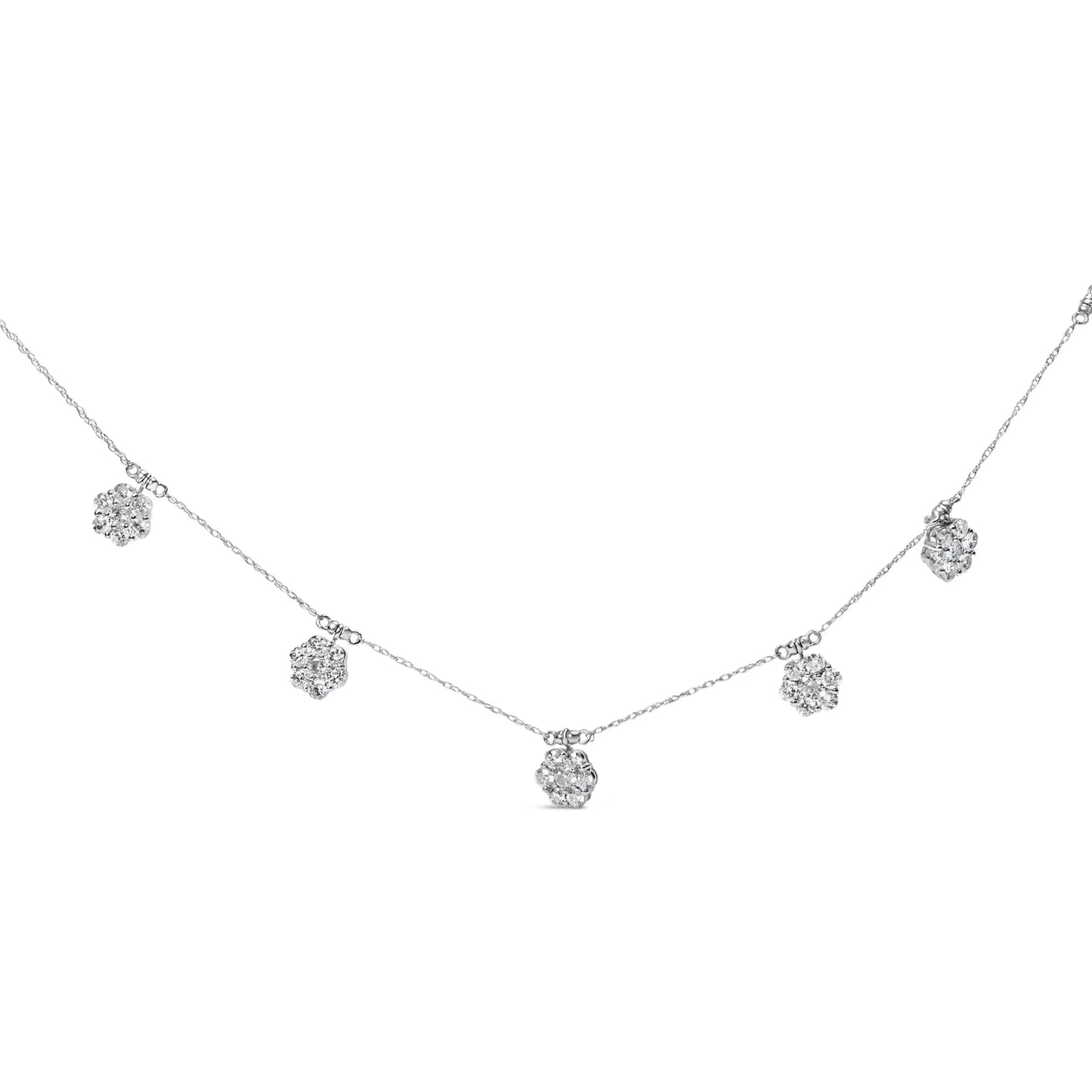 Collar de diamantes en racimo de oro blanco de 10K con 3.0 cttw - 18"