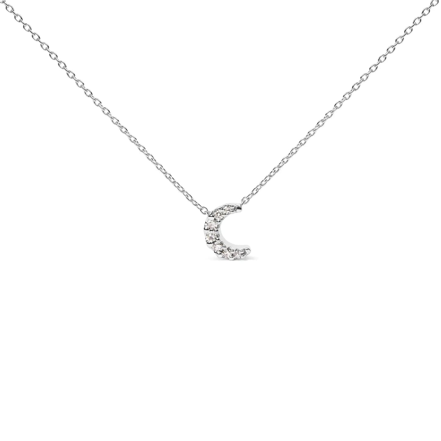 Collar de Colgante de Media Luna de Diamante en Oro Blanco de 10K