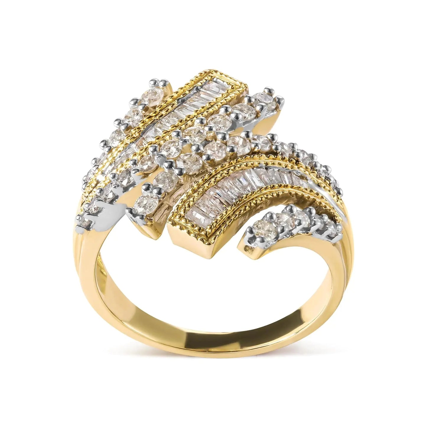 10K Yellow Gold 1.0 Cttw Diamond Woven Bypass Ring