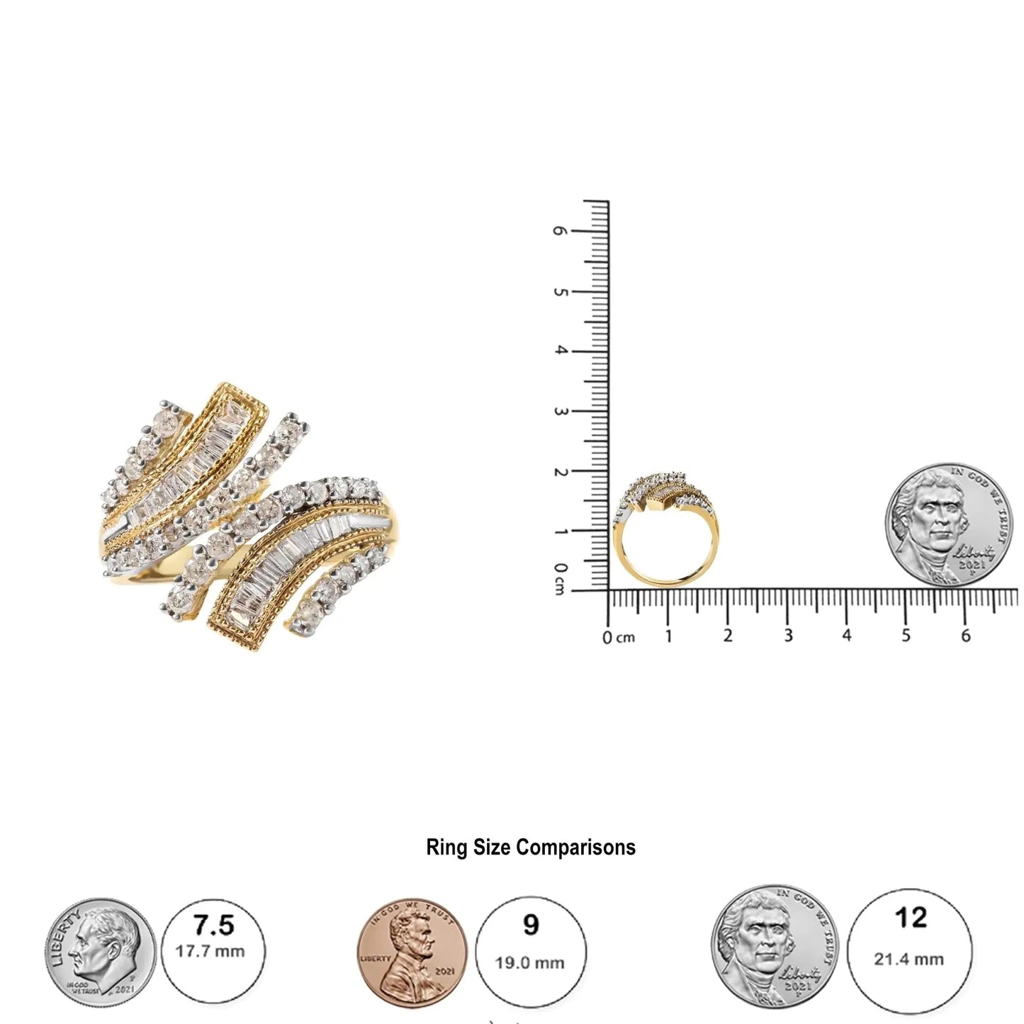 10K Yellow Gold 1.0 Cttw Diamond Woven Bypass Ring