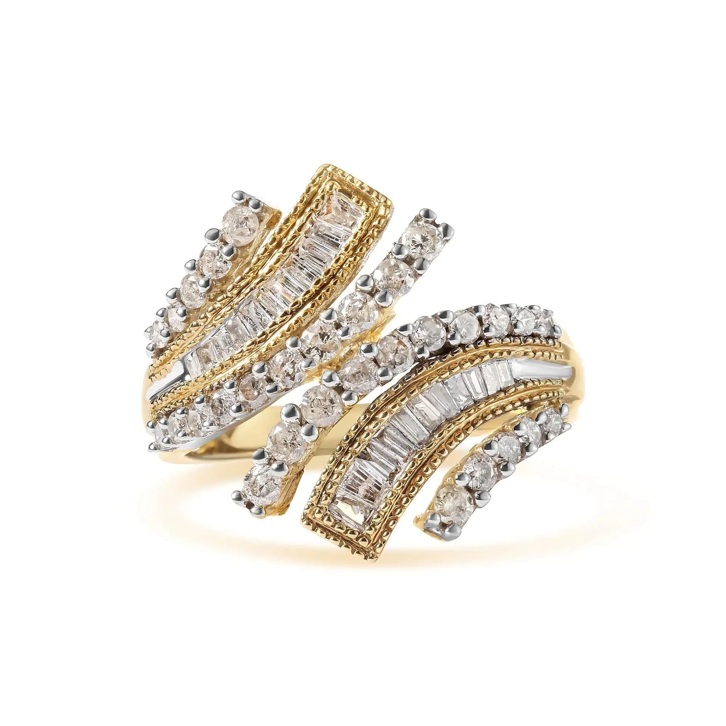 10K Yellow Gold 1.0 Cttw Diamond Woven Bypass Ring