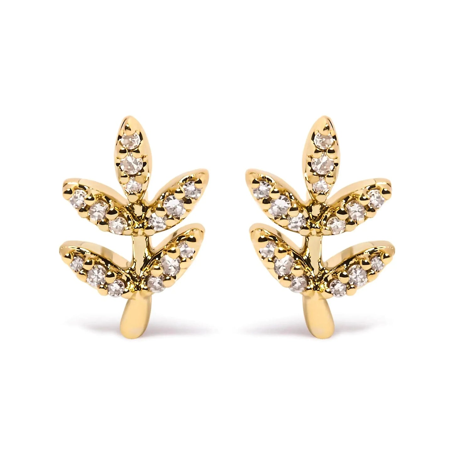 10K Yellow Gold Diamond Accented Leaf and Branch Stud Earrings