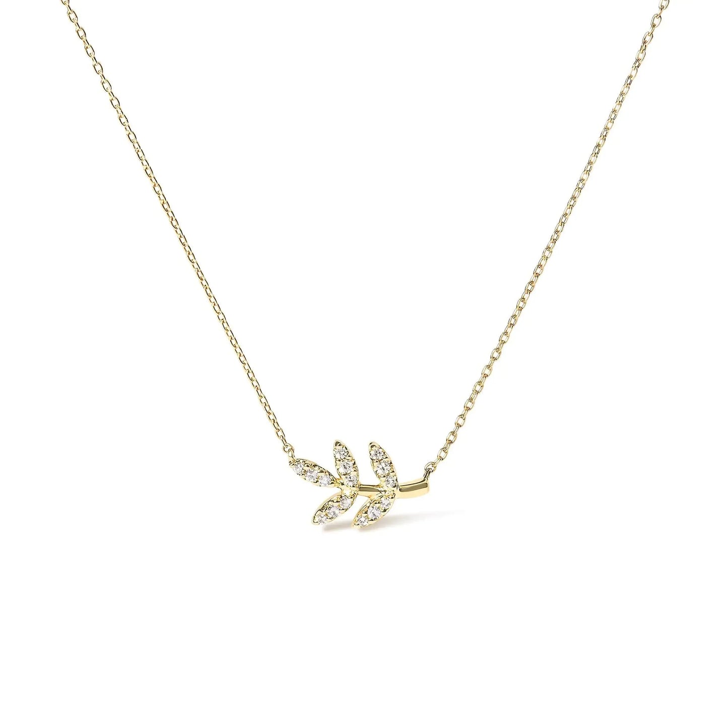 Pendentif en diamant en or jaune 10K en forme de feuille et de branche