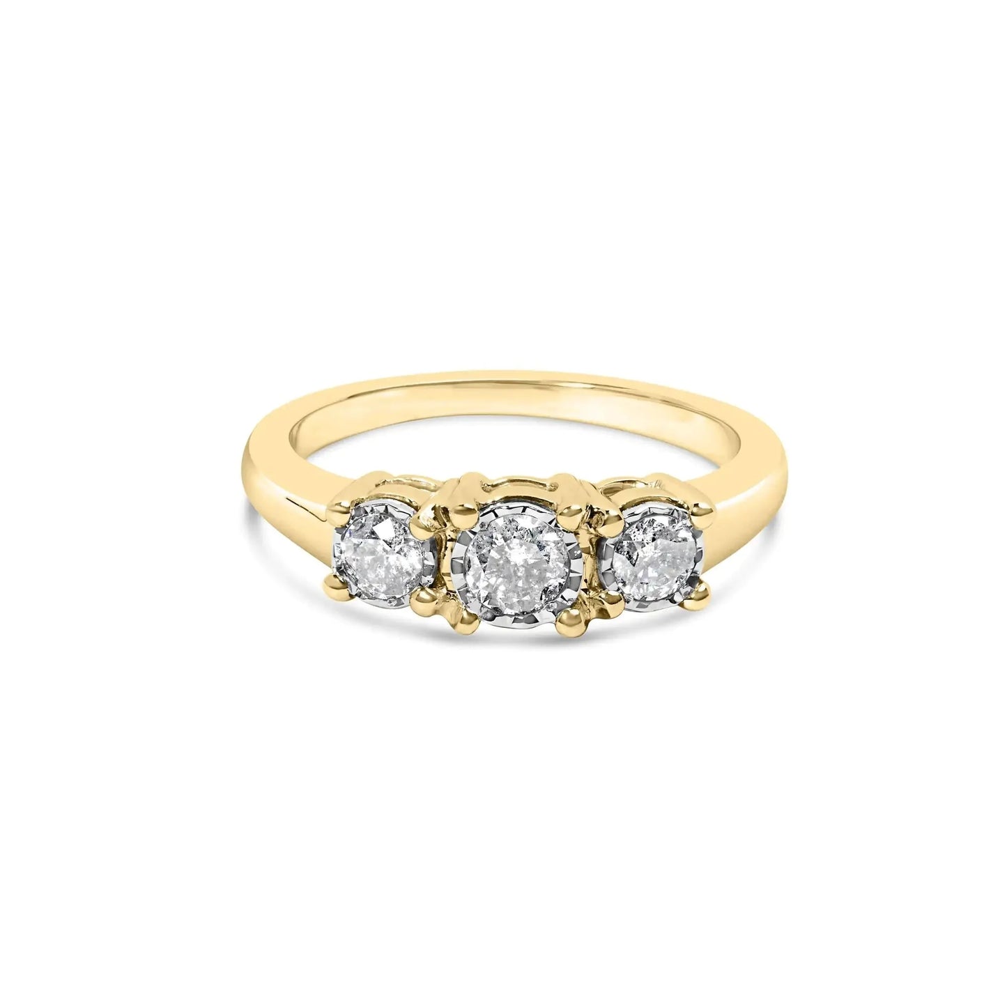 Bague Illusion à Trois Pierres en Or Jaune 10K 1/2 Cttw
