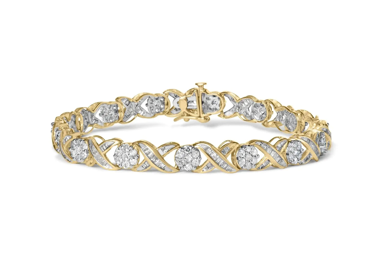 Bracelet en or jaune 10K avec diamants 'XOXO' au design floral