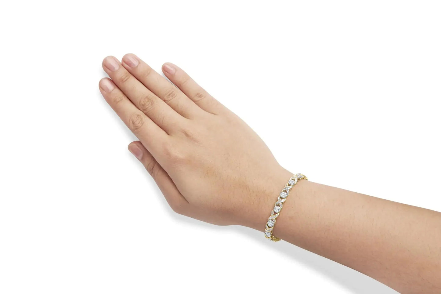 Bracelet en or jaune 10K avec diamants 'XOXO' au design floral