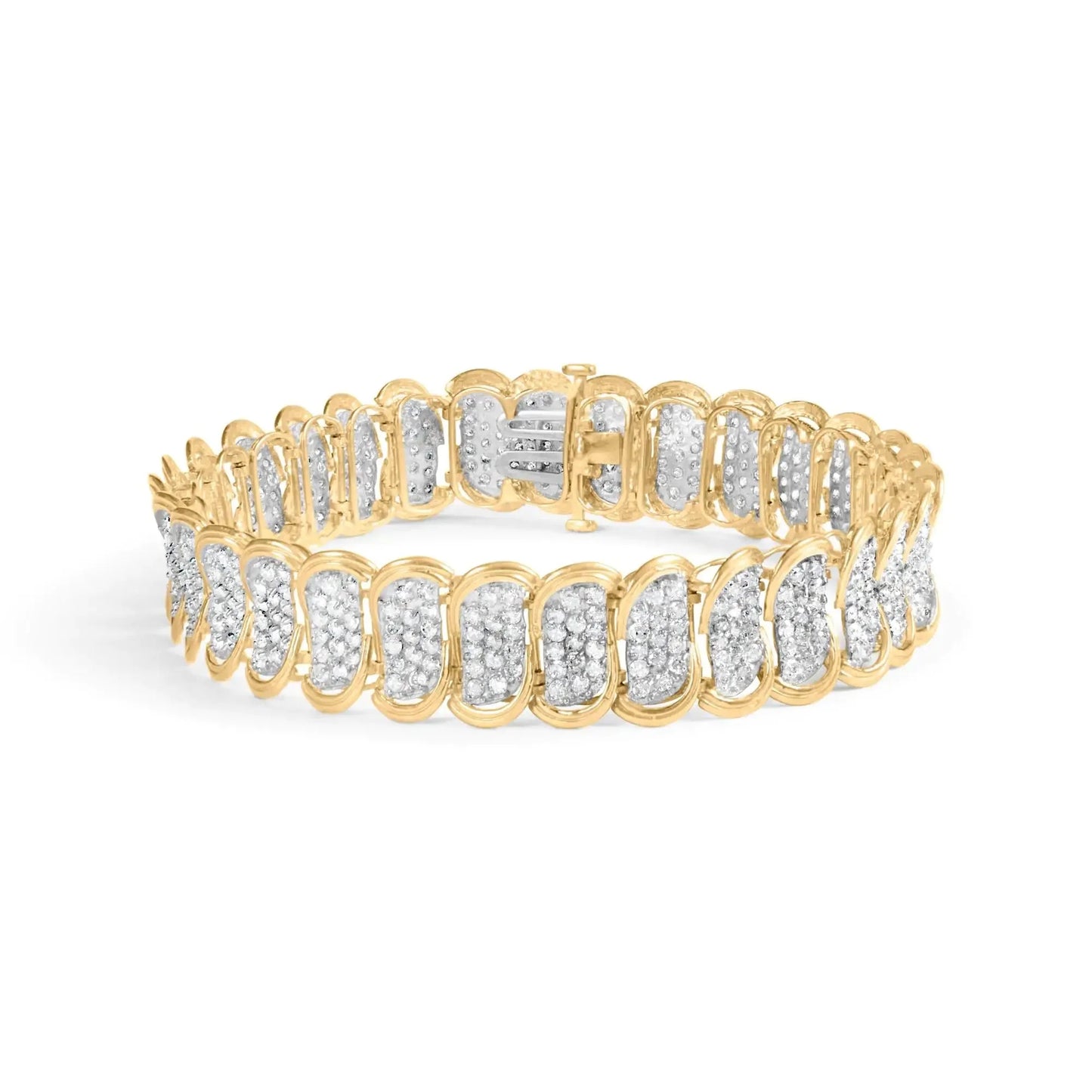 10k Yellow Gold 5.00 Cttw Diamond Oval Banded Link Bracelet - 7"