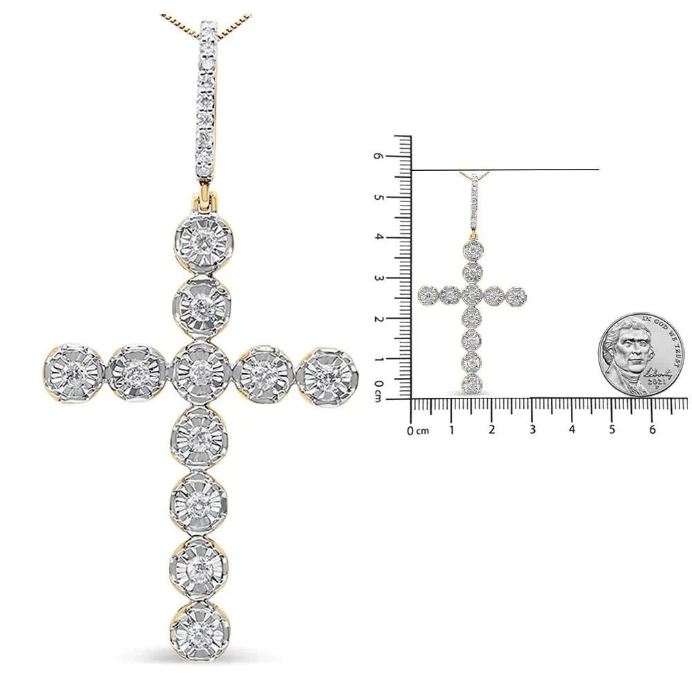 Collar de colgante de cruz con eslabones en círculo de diamante de oro amarillo de 10K para hombres