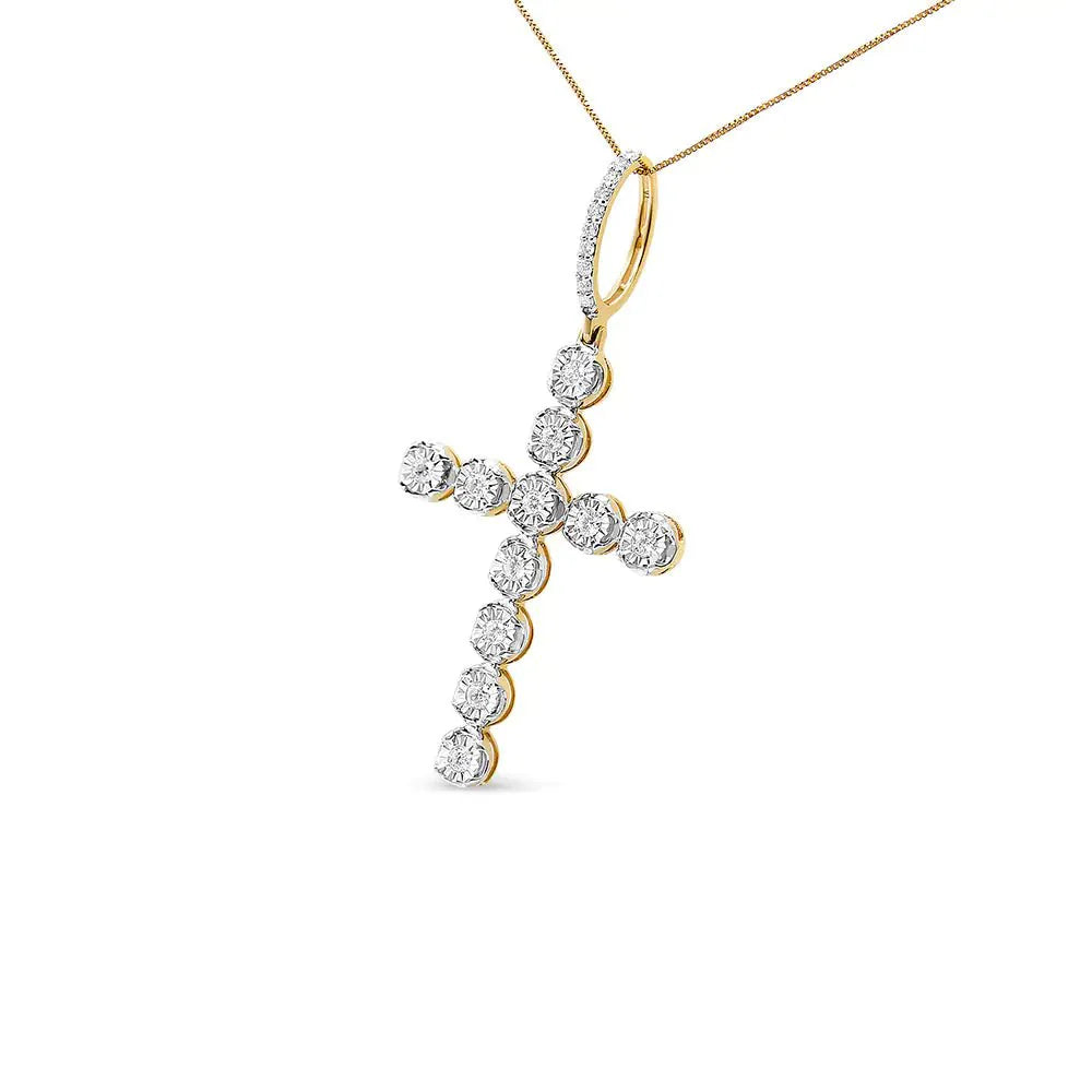 Collar de colgante de cruz con eslabones en círculo de diamante de oro amarillo de 10K para hombres