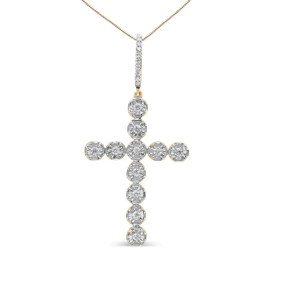 Collar de colgante de cruz con eslabones en círculo de diamante de oro amarillo de 10K para hombres