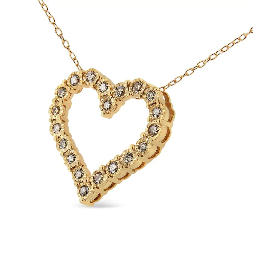 Collier Pendentif Cœur en Argent Sterling .925 Plaqué Or Jaune 10K