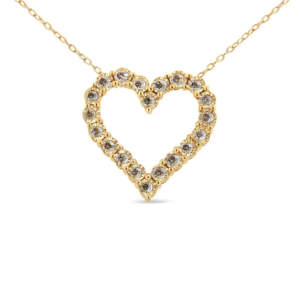 Collier Pendentif Cœur en Argent Sterling .925 Plaqué Or Jaune 10K