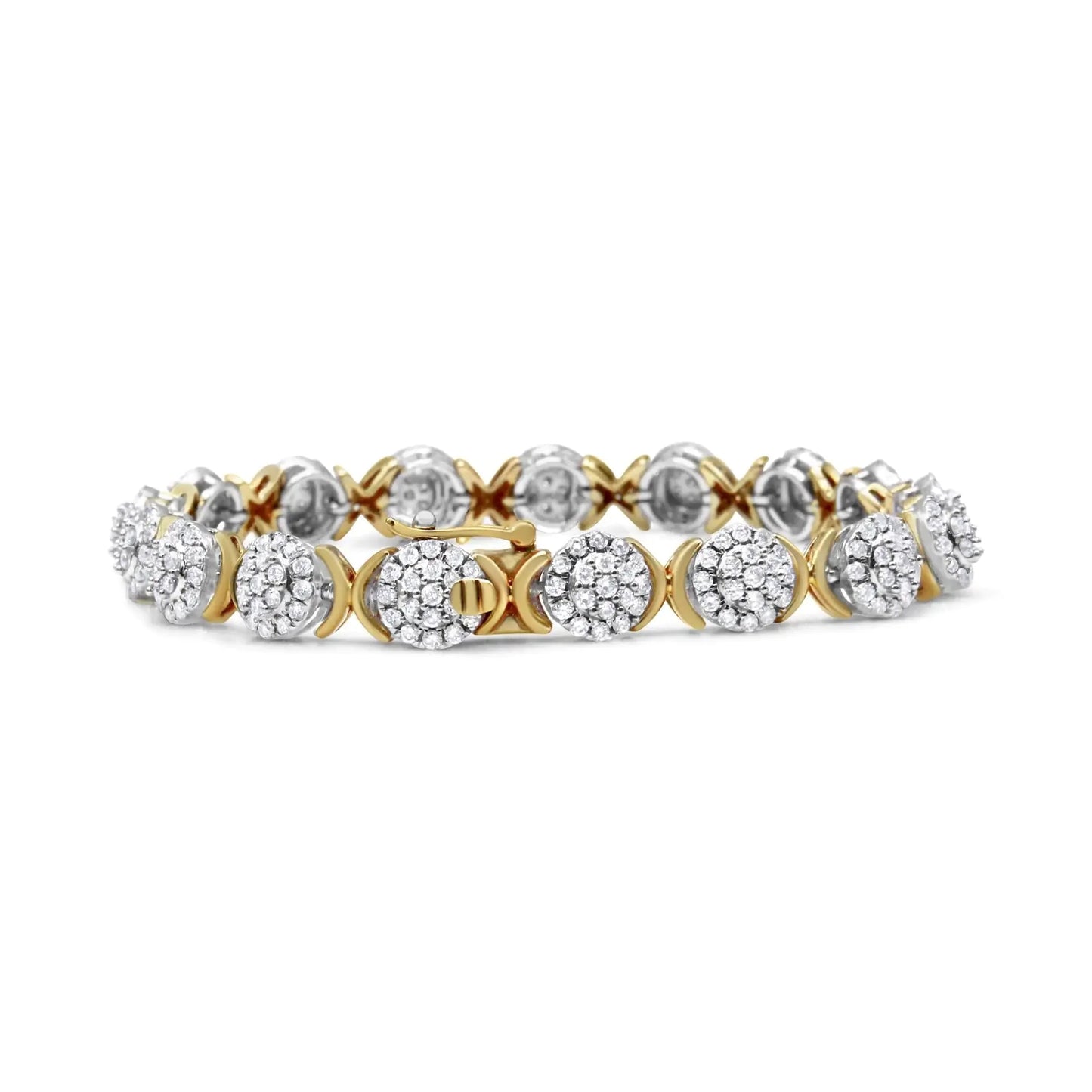 Bracelet de tennis en argent sterling plaqué or jaune 10k avec cluster de diamants - 7,25"
