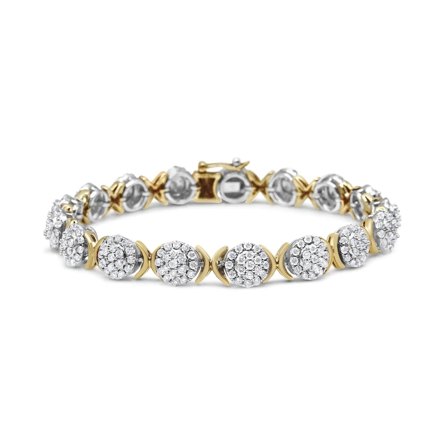 Bracelet de tennis en argent sterling plaqué or jaune 10k avec cluster de diamants - 7,25"