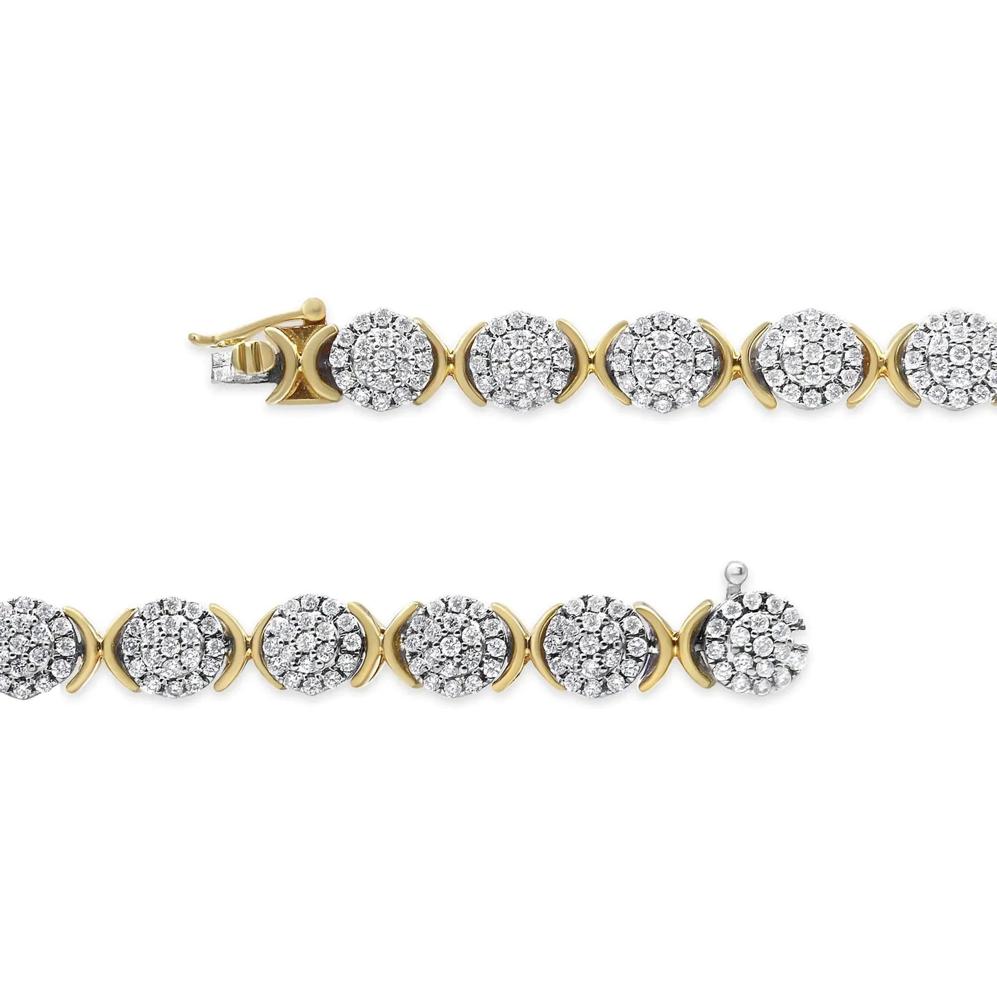 Bracelet de tennis en argent sterling plaqué or jaune 10k avec cluster de diamants - 7,25"