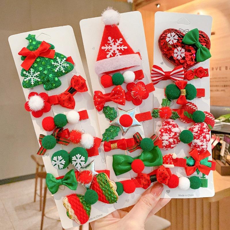 10 piezas de horquillas navideñas de dibujos animados para niños