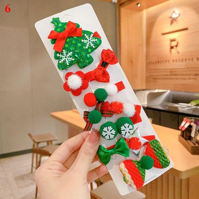 10 piezas de horquillas navideñas de dibujos animados para niños
