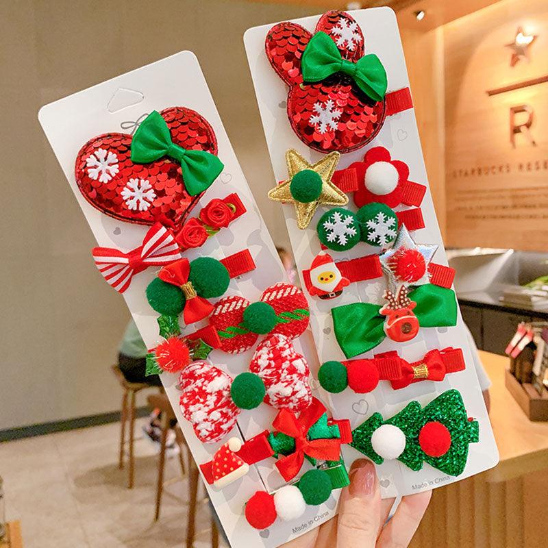 10 piezas de horquillas navideñas de dibujos animados para niños