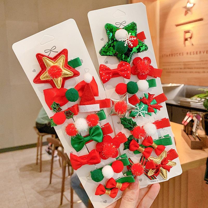 10 piezas de horquillas navideñas de dibujos animados para niños