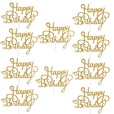 10pcs Glitter Happy Birthday Cake Topper Set