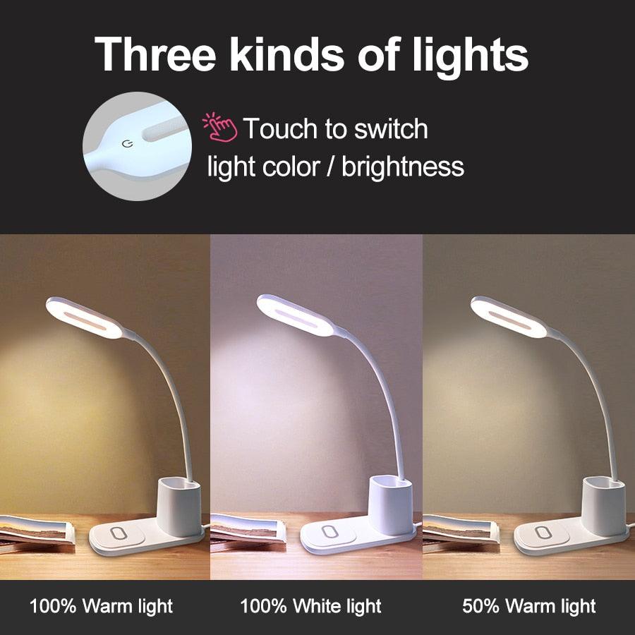 Lámpara de escritorio LED de carga inalámbrica rápida QI de 10W