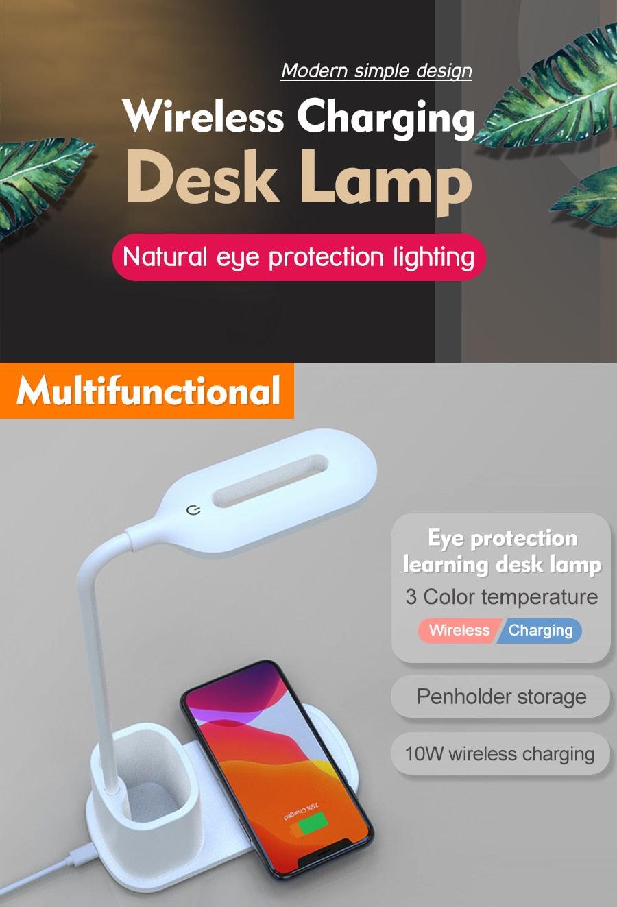 Lámpara de escritorio LED de carga inalámbrica rápida QI de 10W