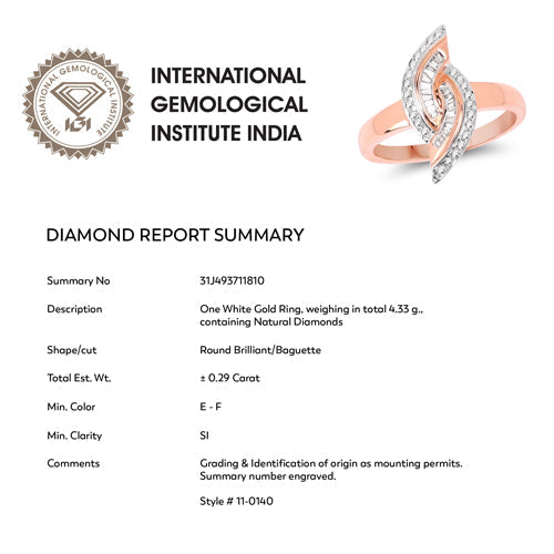 Anillo de Compromiso de Diamante Blanco Genuino de 0.29 Quilates en Oro Rosa de 14K