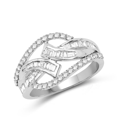 Anillo Cruzado de Diamante Blanco de 0.72 Quilates en Oro Blanco de 14K