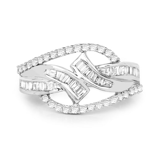 Anillo Cruzado de Diamante Blanco de 0.72 Quilates en Oro Blanco de 14K