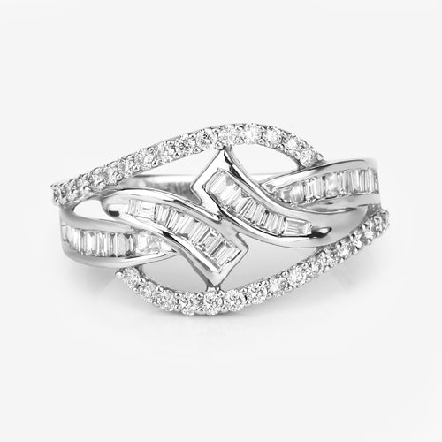 Anillo Cruzado de Diamante Blanco de 0.72 Quilates en Oro Blanco de 14K