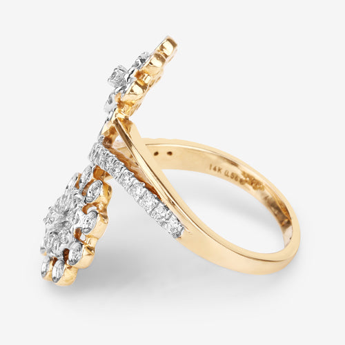 Bague Bypass en Diamant Blanc de 0,56 Carat en Or Jaune 14K