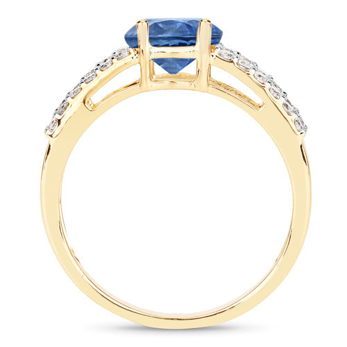1.29 Carat Blue Sapphire and Diamond 14K Yellow Gold Engagement Ring