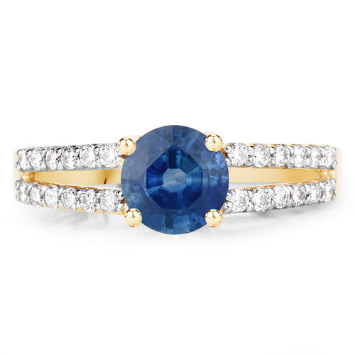 1.29 Carat Blue Sapphire and Diamond 14K Yellow Gold Engagement Ring