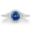 Bague Halo en Saphir Bleu et Diamants de 1,34 Carat en Or Blanc 14K